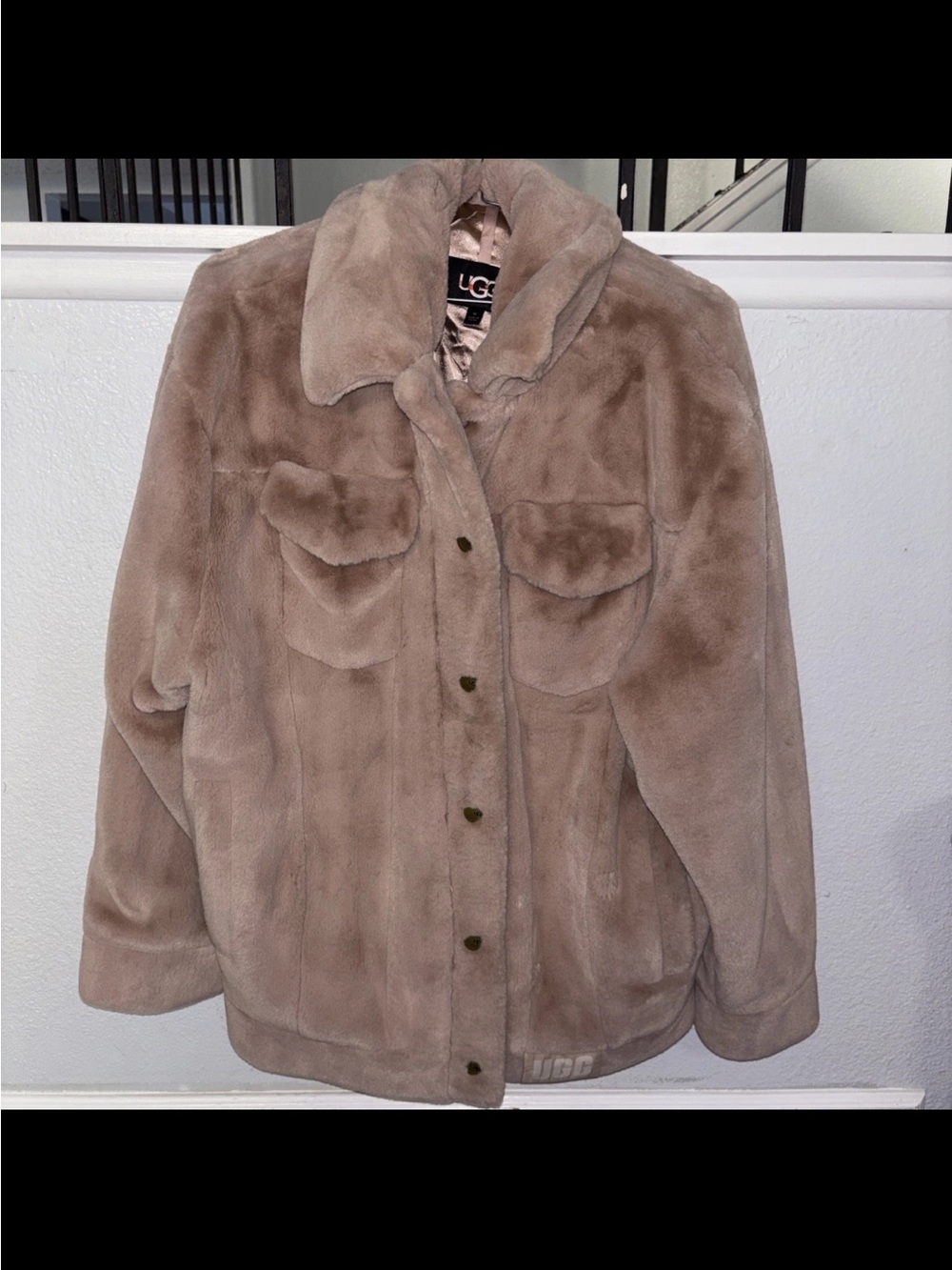UGG Plush Faux Shearling Jacket in Taupe